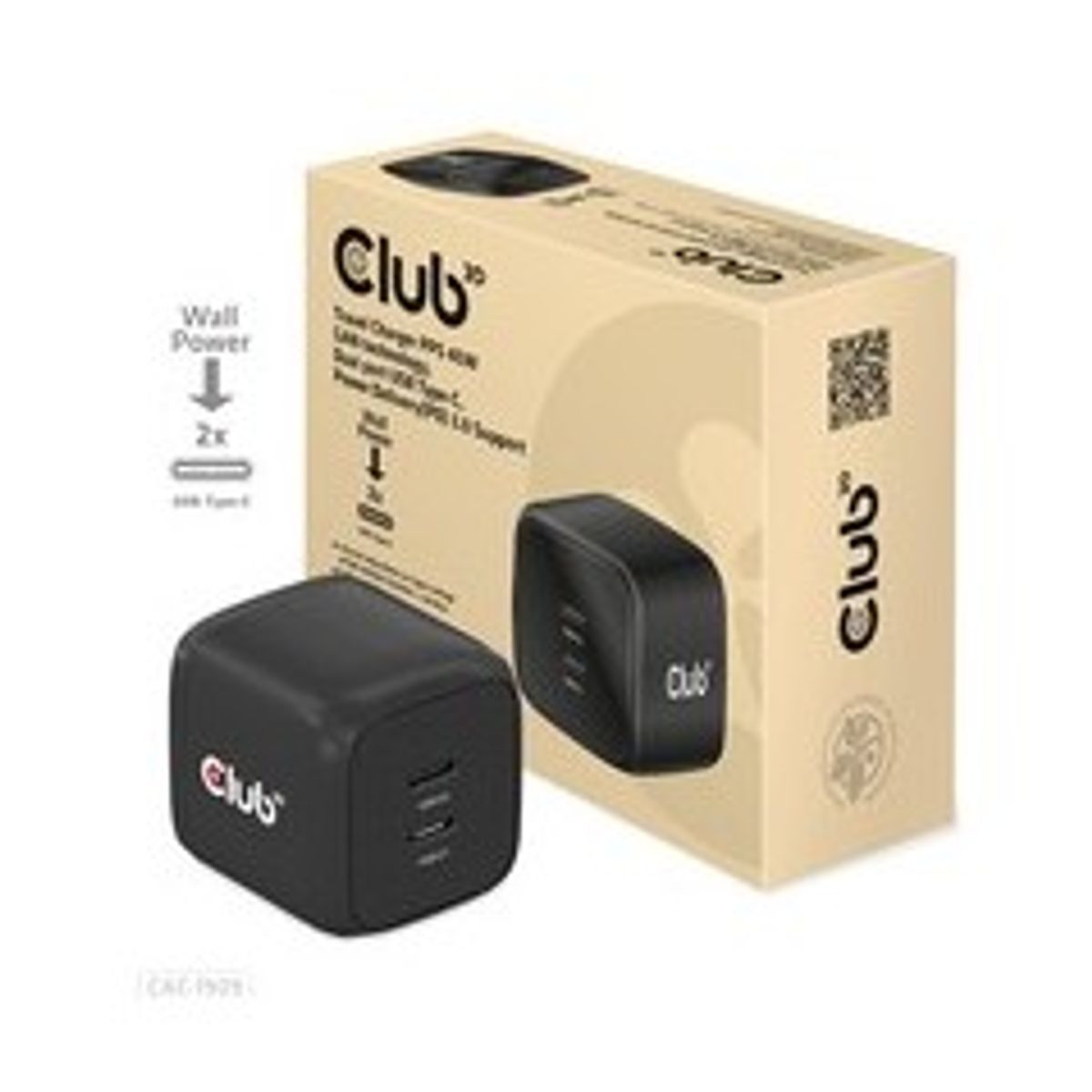 Club 3D CAC-1909EU 45Watt GaN Strømforsyningsadapter