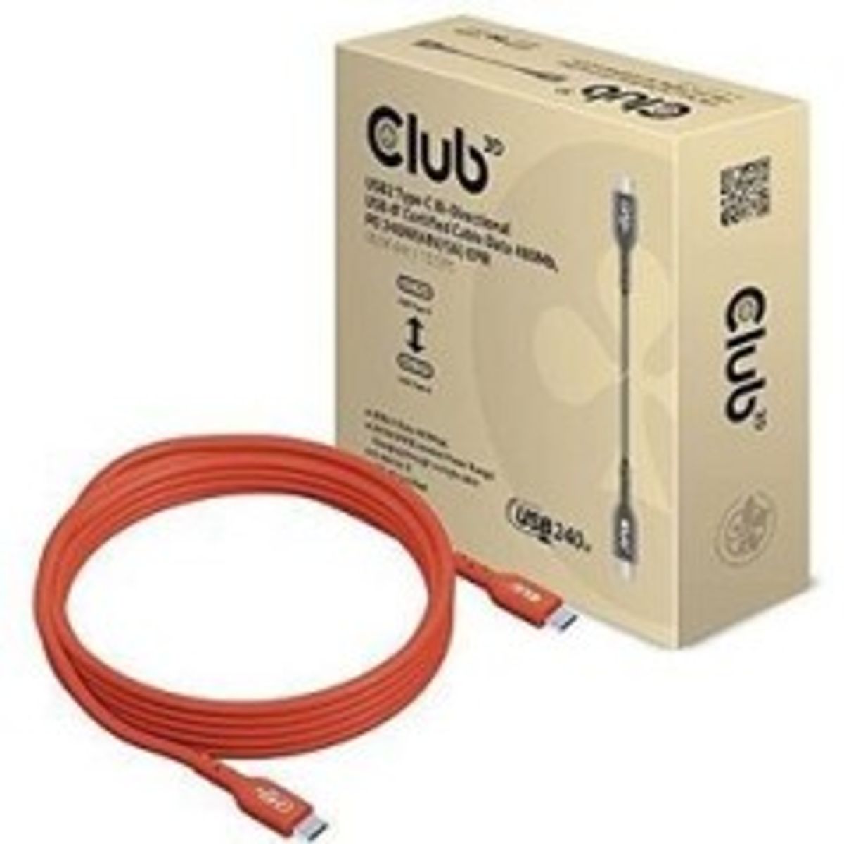 Club 3D CAC-1515 USB-C 2.0 240W kabel 4m Rød