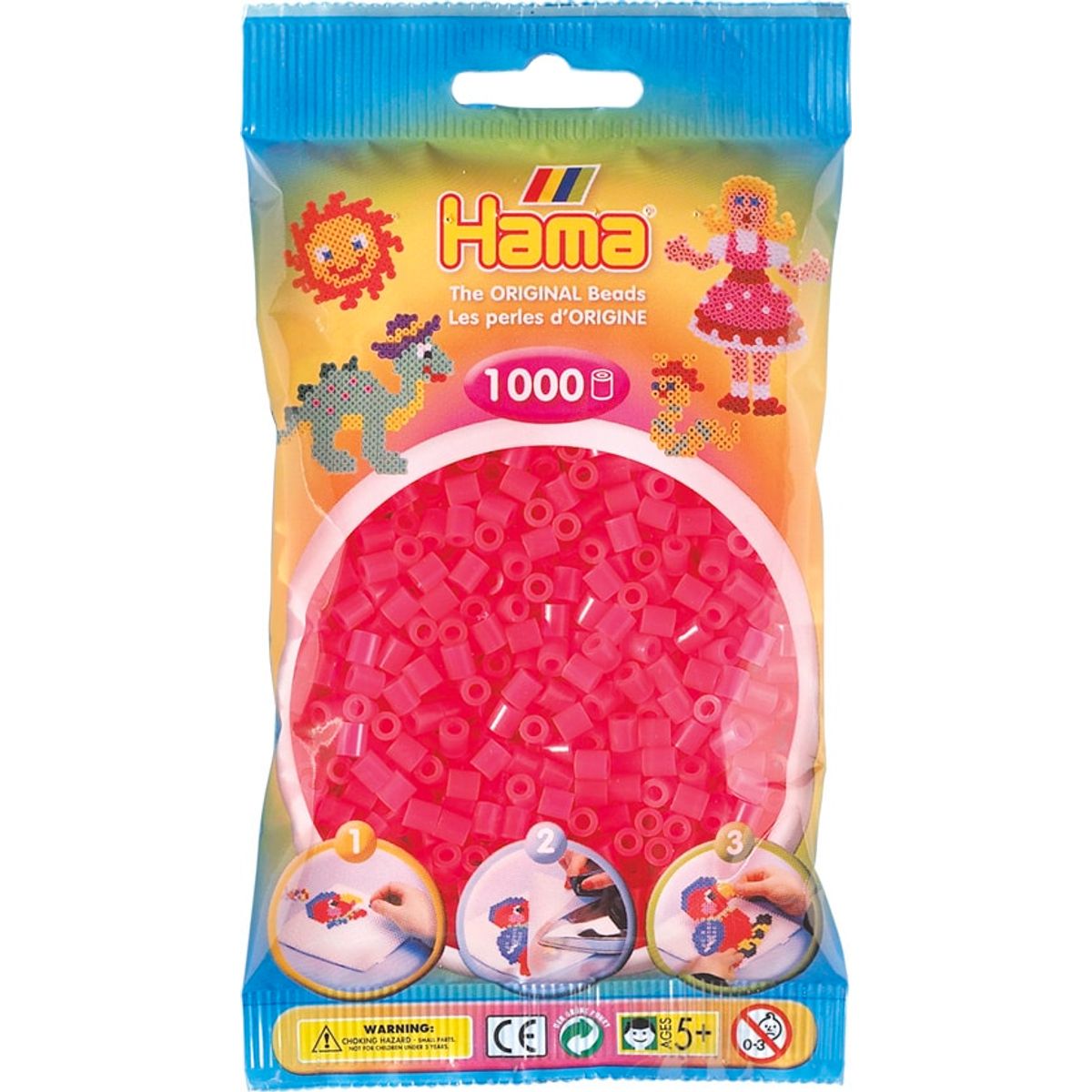 Hama Perler - 1000 stk neon fuschia - Midi (207-32)