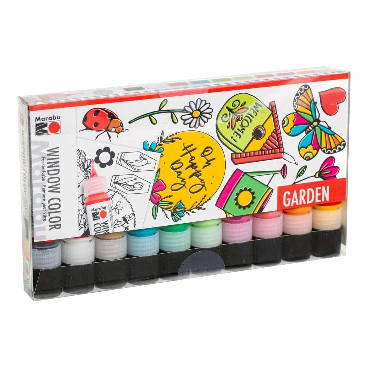 Vinduesmaling sæt - Fun & Fancy Garden 10x25ml + motiver