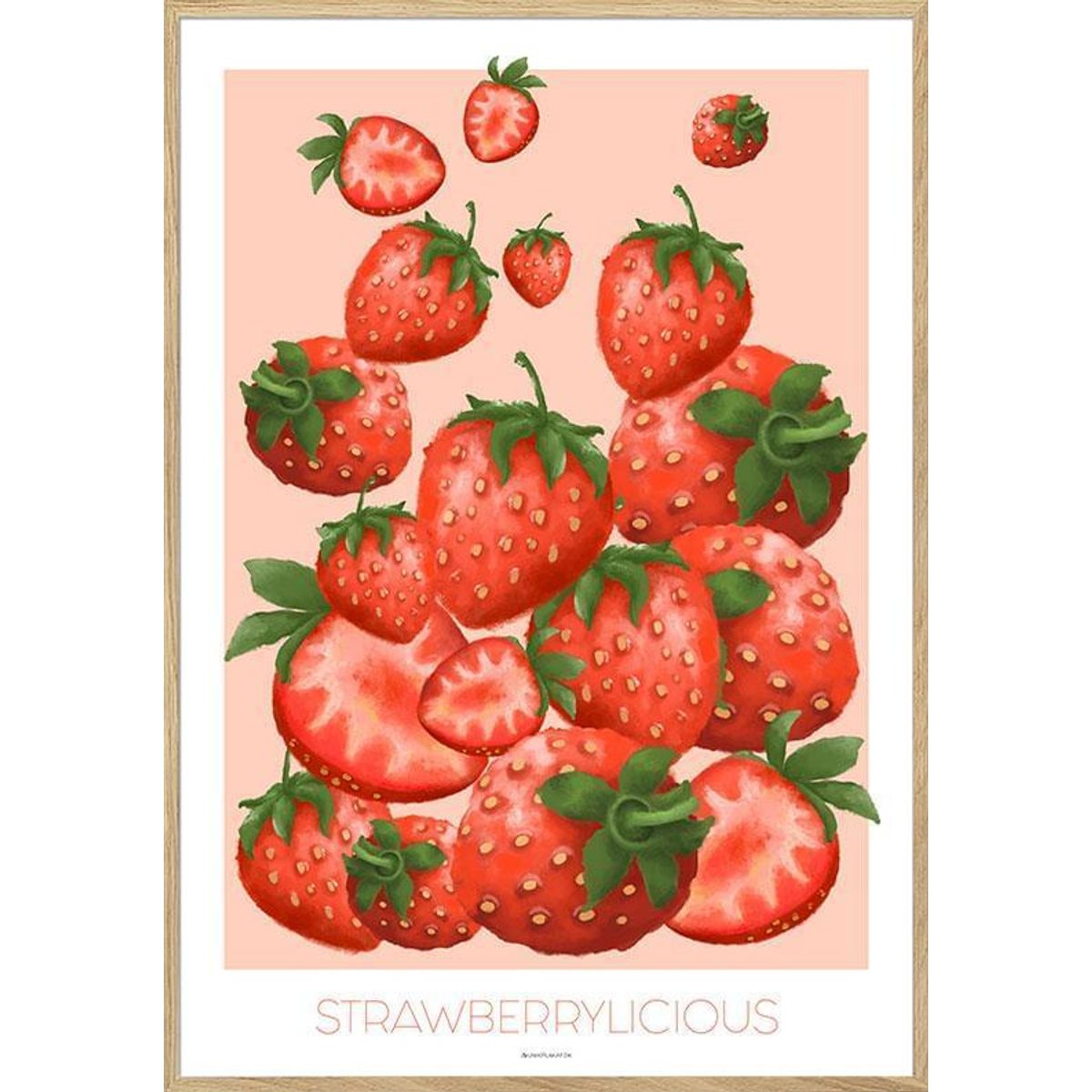 Strawberrylicious - Farverig plakat med jordbær