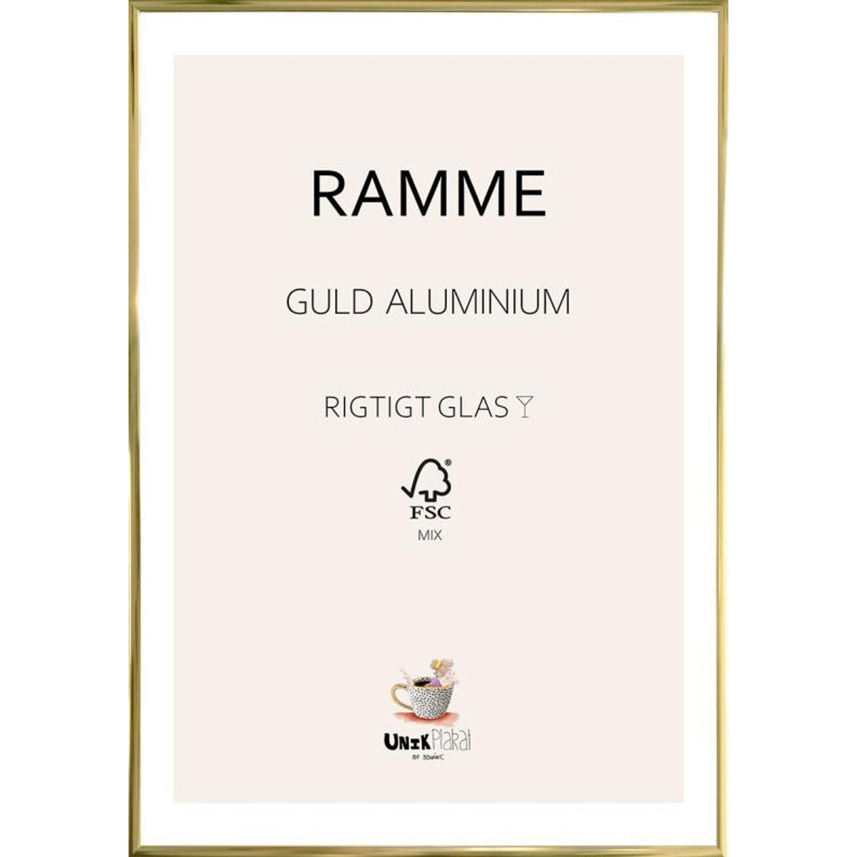 Plakatramme guld - kvalitetsramme af aluminium med ægte glas