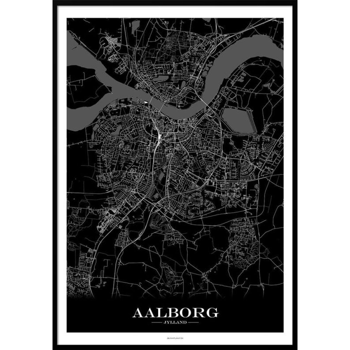 Bykort plakat Aalborg - sort baggrund