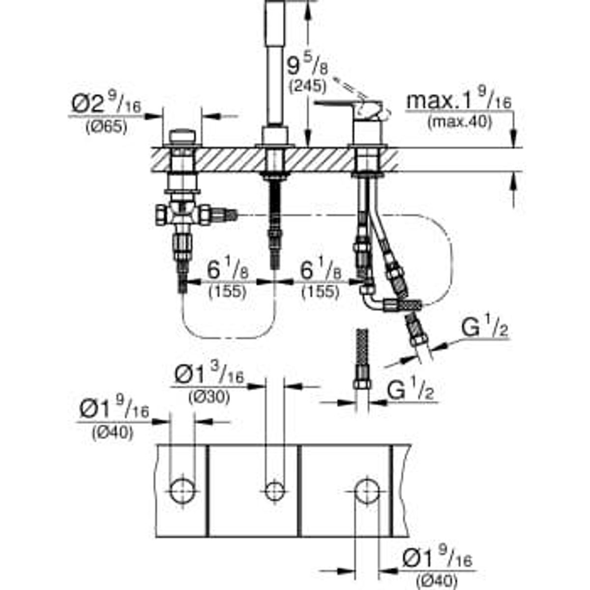 Grohe Lineare 3-huls kar- & brusekombination