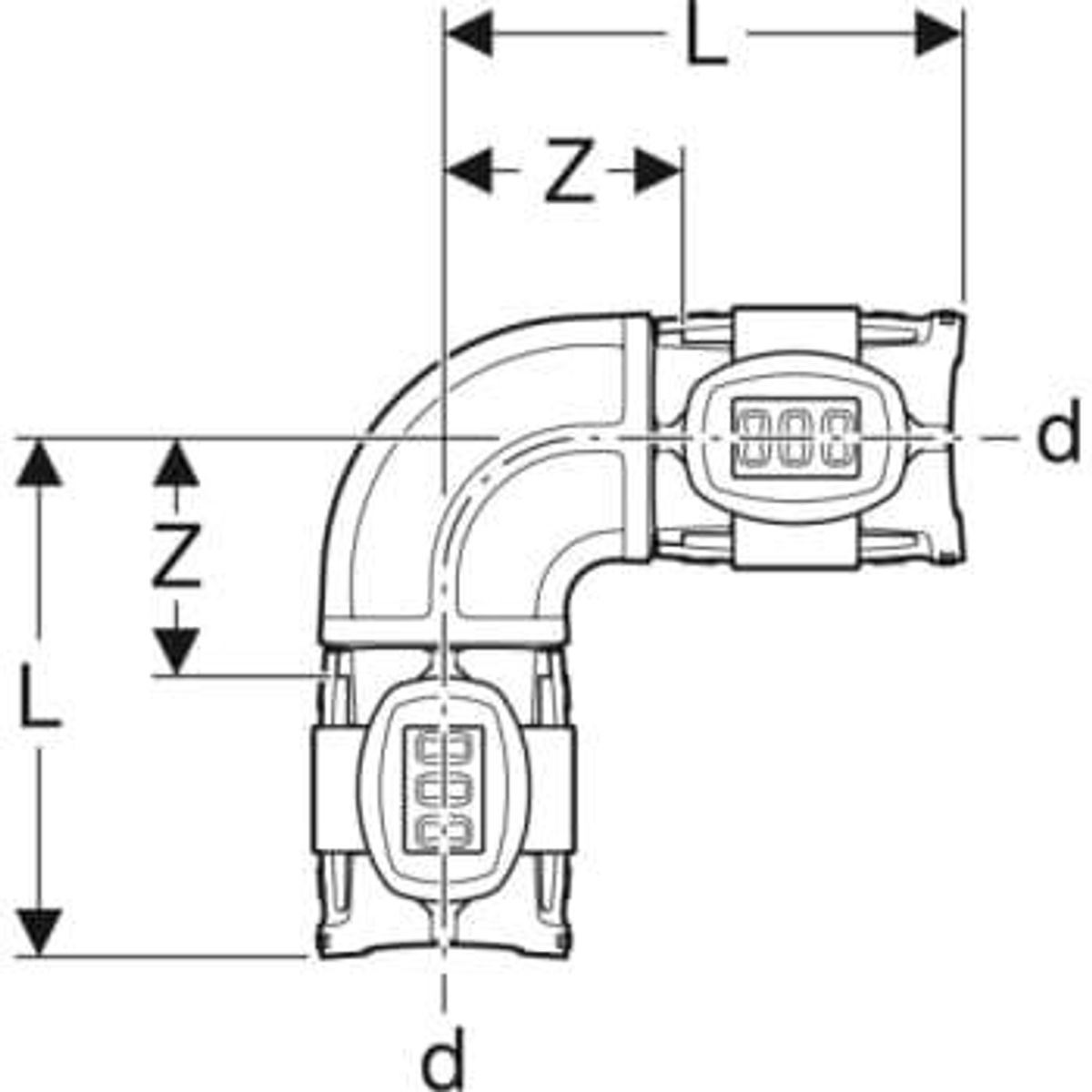 Geb b&oslash;jning 90 ° 75mm ppsu sort