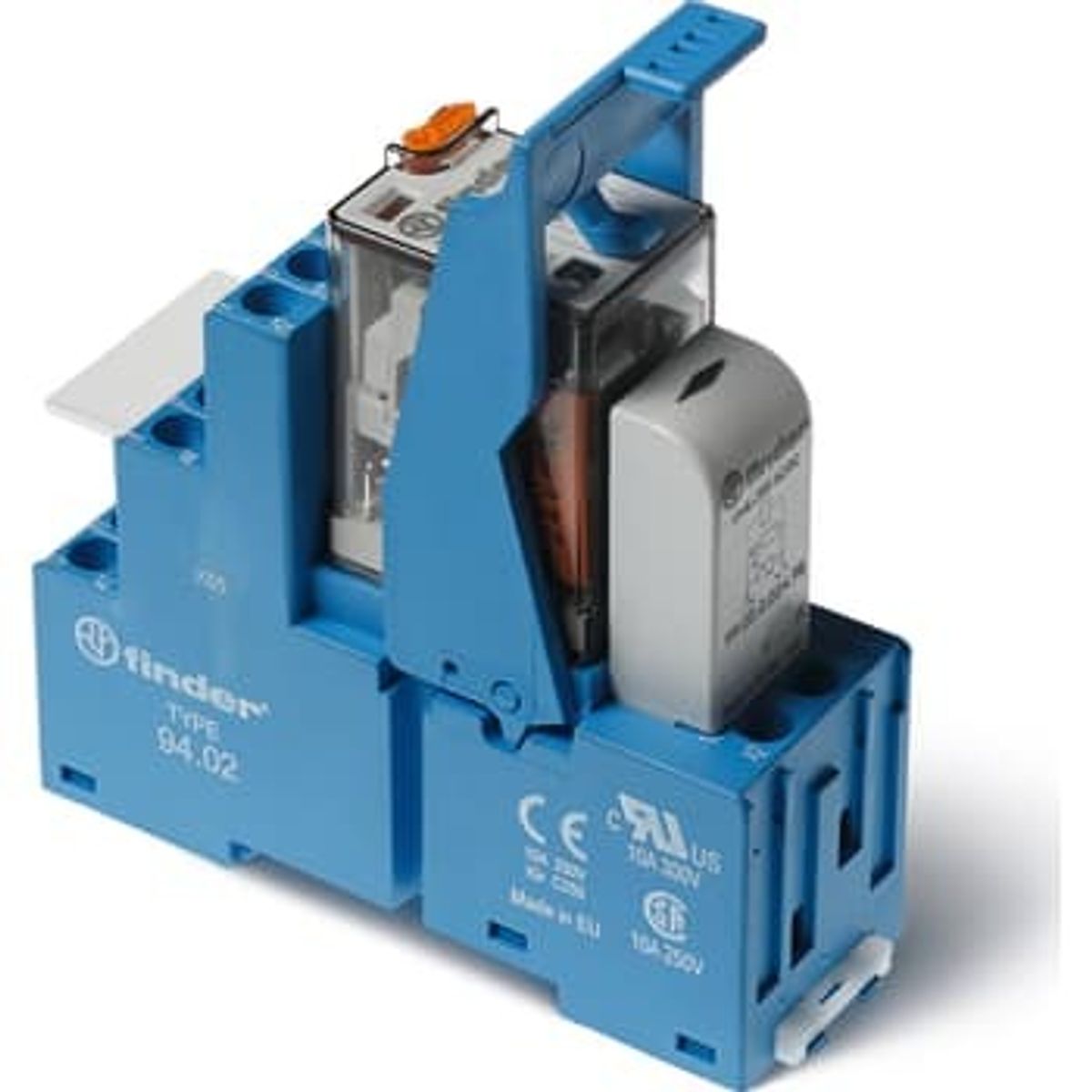 Interfacerelæ m/sokkel+bøjle S58.32, 2P, 10A, 230V AC, med LED