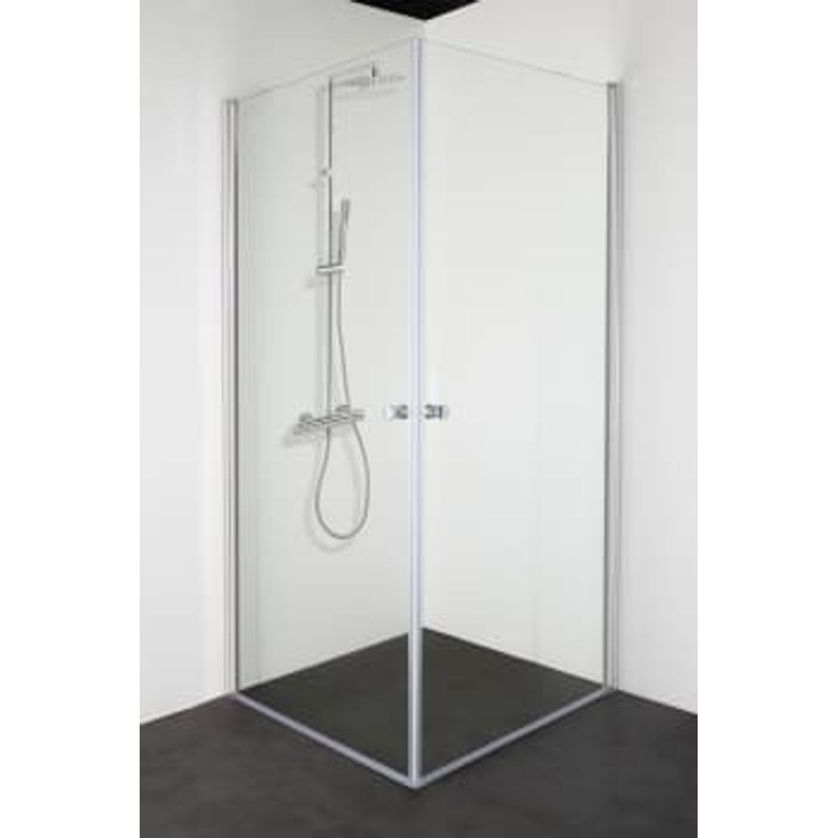 Cassøe Ret hjørne 90x90x195cm klar glas, blank aluprofil