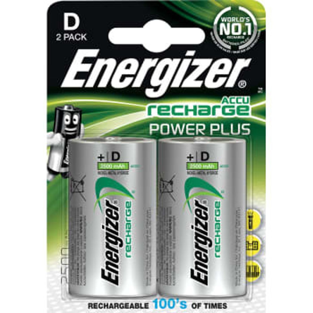 Energizer Recharge Power Plus D / NH50 batteri, 2 stk.