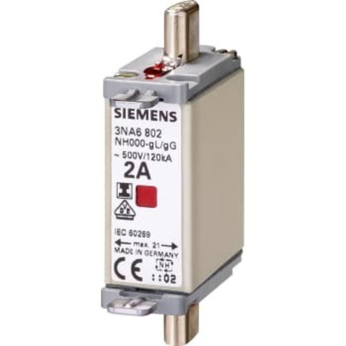 Siemens Sikring NH 000 63A GG 500V Isoleret Gribeflade 3NA6822 (3 stk)