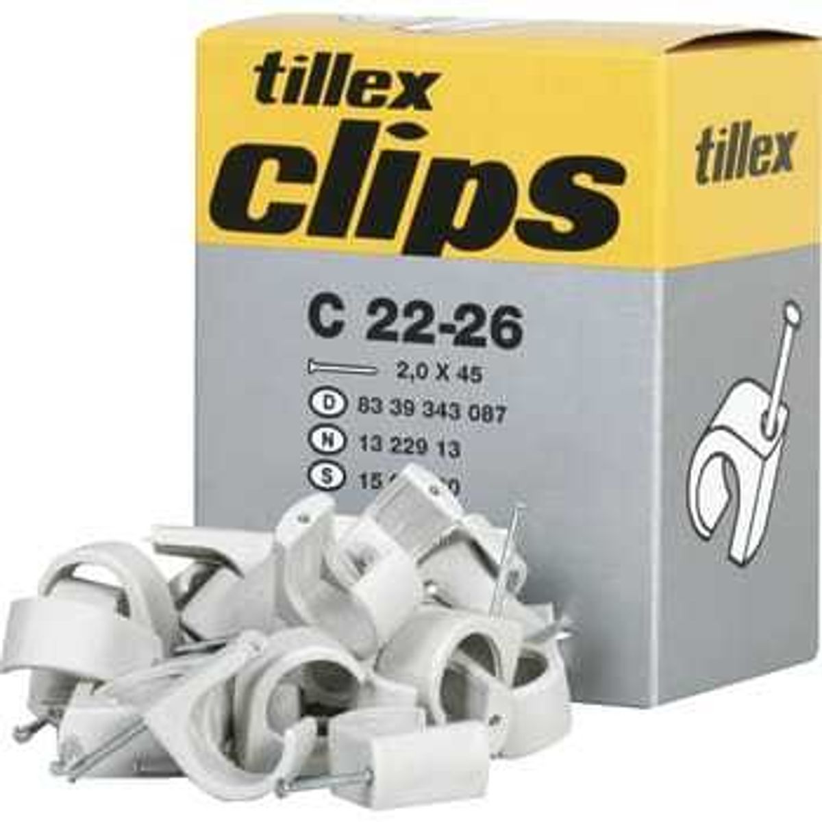 Tillex Clips 22-26/45mm-50 hvid (50 stk)