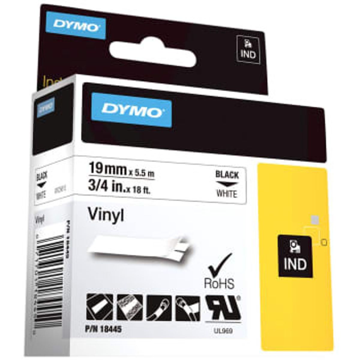 DYMO® Rhino tape 19 mm, sort på hvid