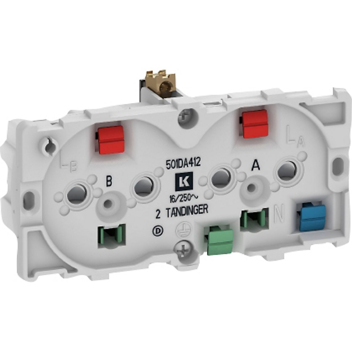 LK FUGA stikkontakt dobbelt for 2 tændinger 2-pol med jord 2 modul, Uden afdækning, AAK501D0412