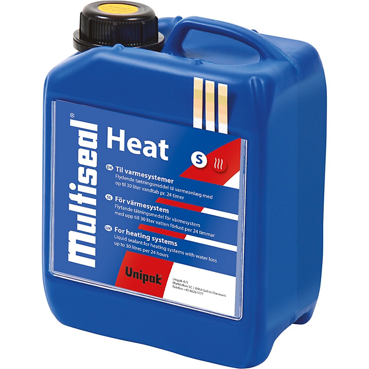 Unipak Multiseal Heat S flydende tætningsmiddel 2,5 ltr. Til varmeanlæg med væsketab op til 30ltr. per døgn.