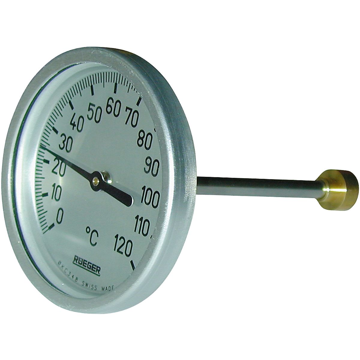 Rüeger TCH termometer 80x50 mm. Rustfrit stål, frontring i aluminium. 0-120°C