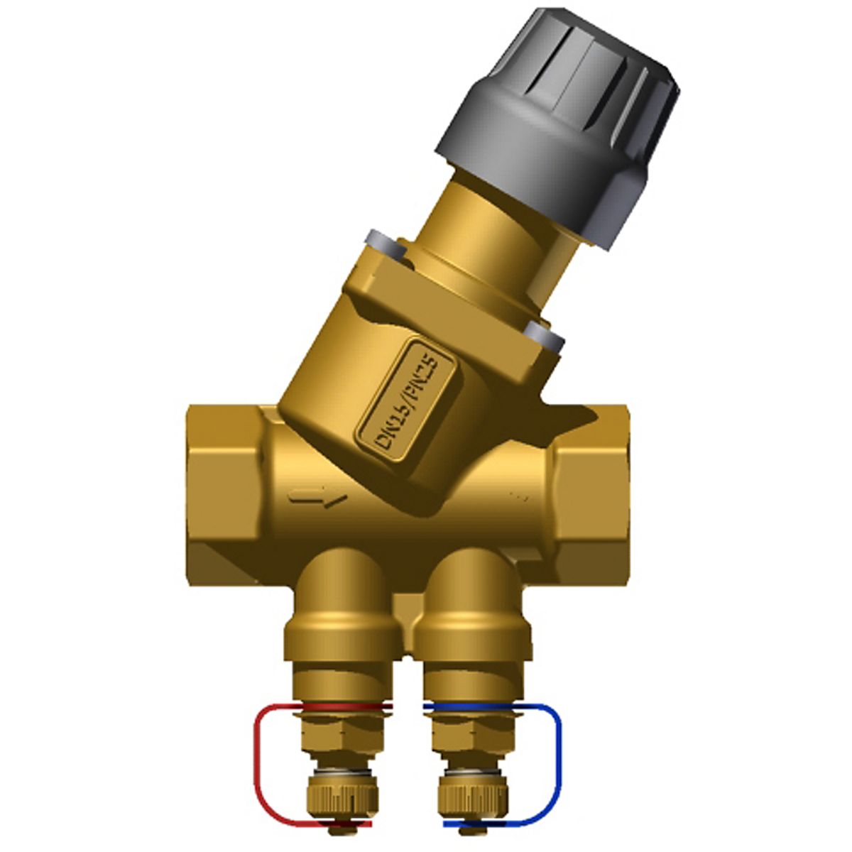 Frese Optima Compact reguleringsventil DN15, low. M/M. 30-200 L/h. Slaglængde 2,5 mm, med trykudtag