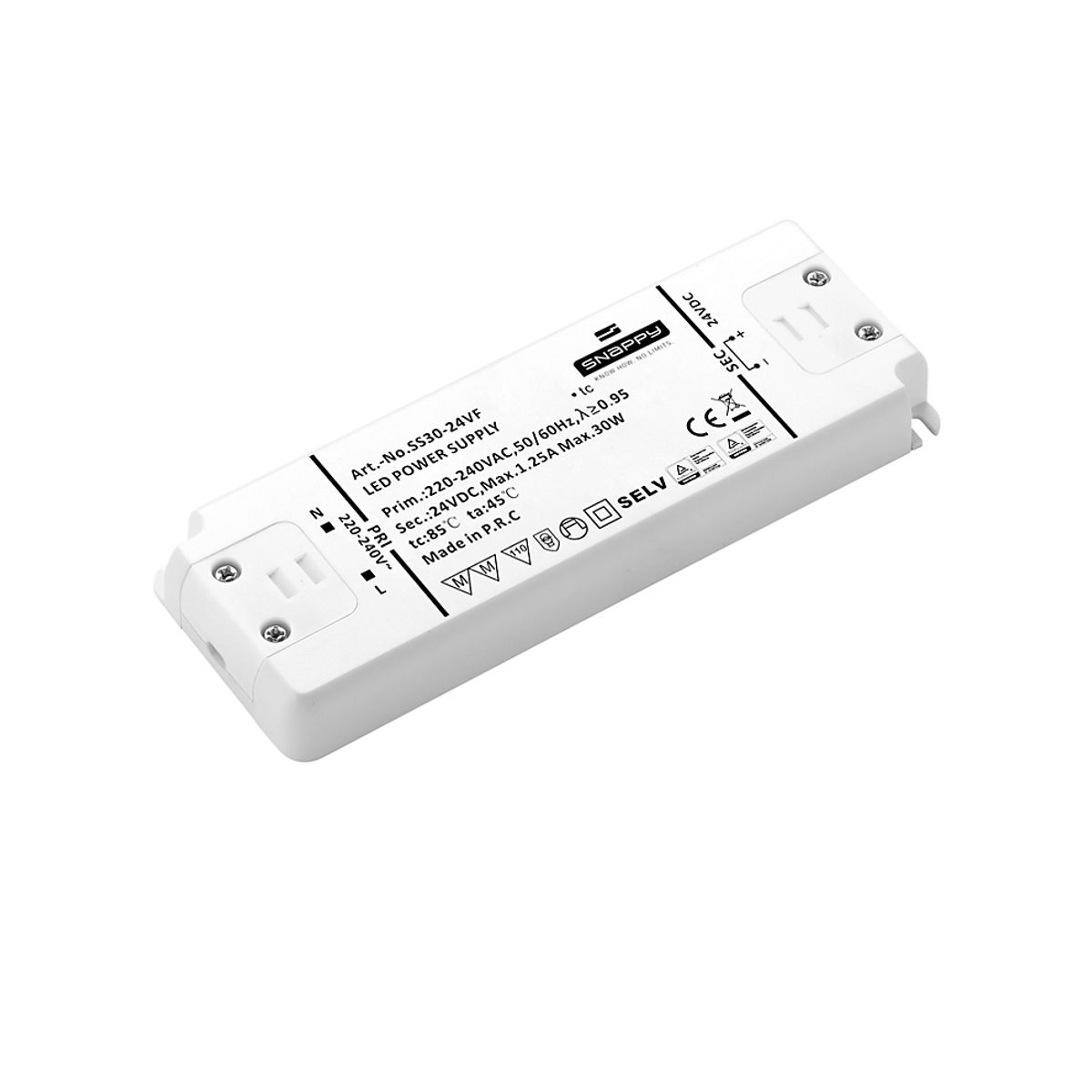 Snappy LED Driver 30W 24VDC, lille og robust, uden dæmp