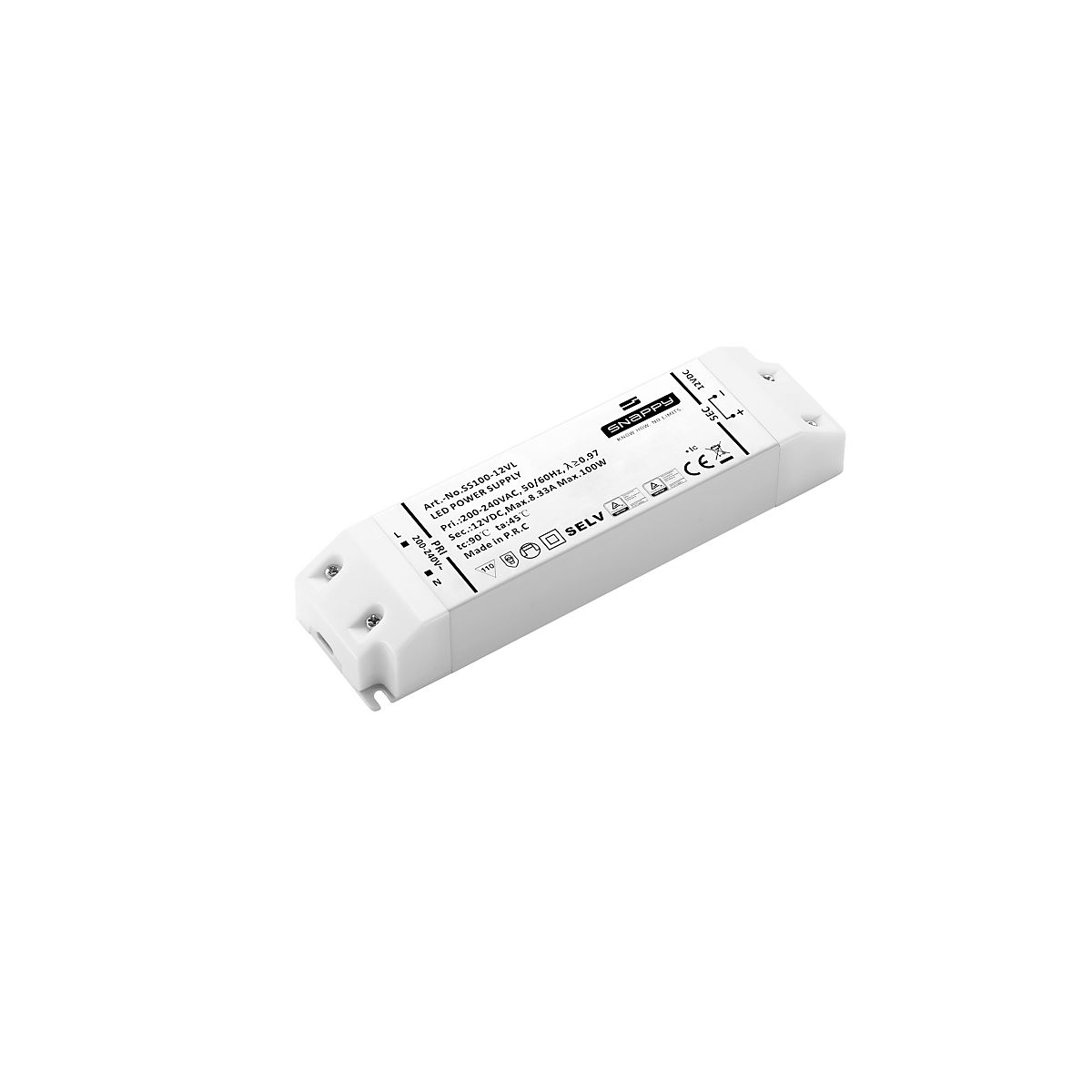 Snappy LED Driver 100W 12VDC, lille og robust, uden dæmp