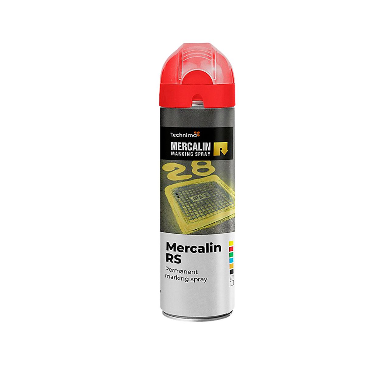 Mercalin markeringsspray 500ml RS rød, bl.a. til asfalt, beton, græs, grus, træ, sten & is