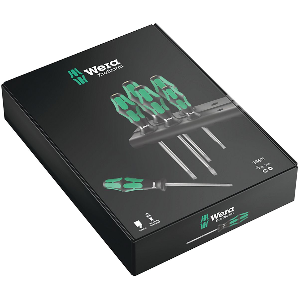 WERA 334/6 Rack skruetrækkersæt Kraftform Plus Lasertip + Rack, 6 dele