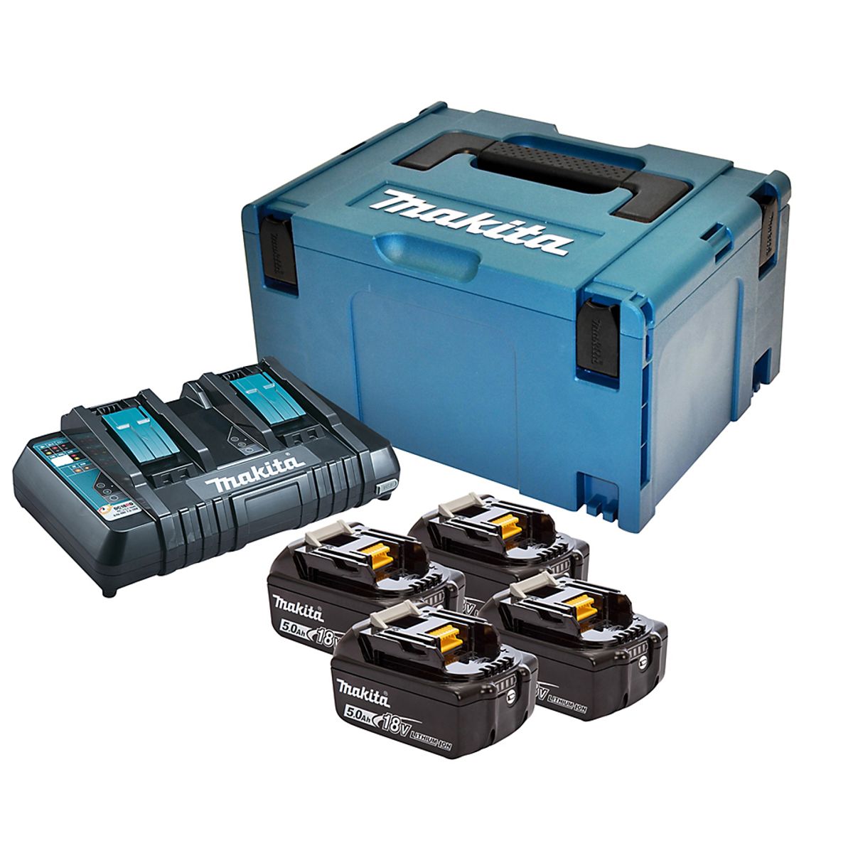 Makita Batteripakke 18V. 4 stk. 5 ah. BL1850B C18RD Dobbeltlader & MAKPAC