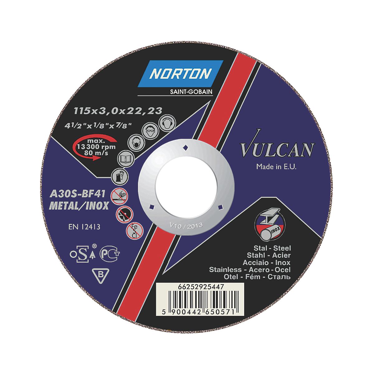 Norton Vulcan skæreskive 230x2,5x22,2 mm til jern & rustfrit stål A30S-Bf Inox 41