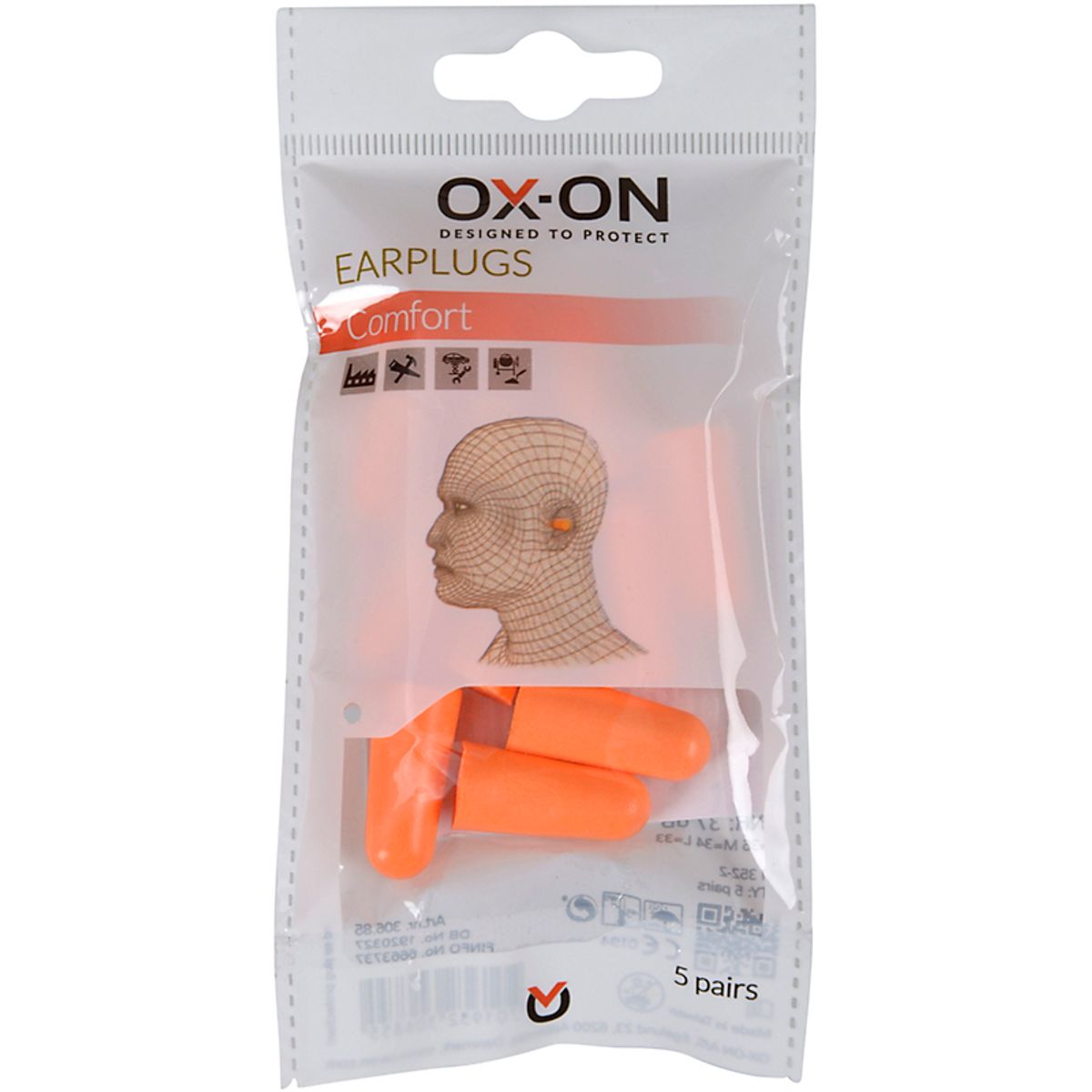 OX-ON Ørepropper comfort Bløde, smidige & smudsafvisende - 5 par