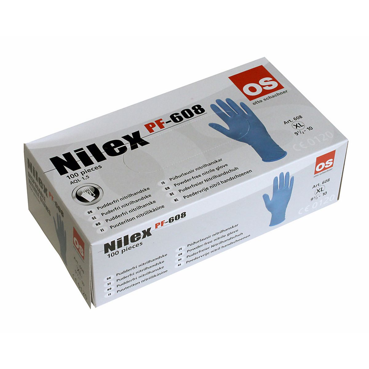 Nilex engangshandske str. 10(XL), nitril pudderfri - tykkelse 0.10 mm. Blå. Pakke a 100 stk.