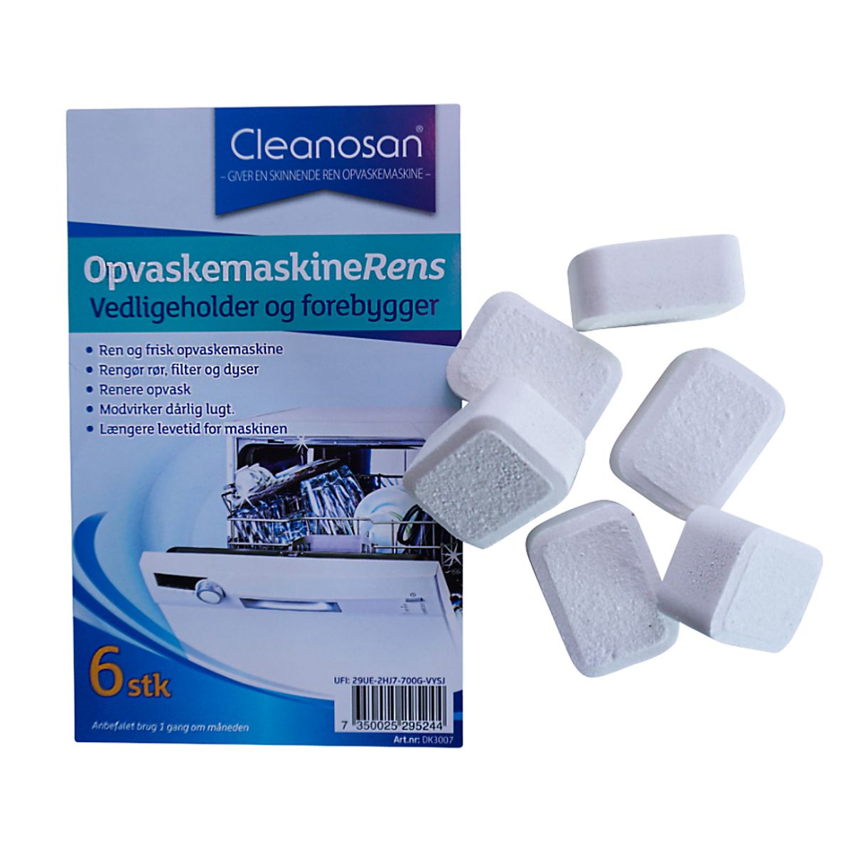 Cleanosan opvaskemaskinerens fjerner kalk & fedtaflejringer, pakke a 6stk tabs