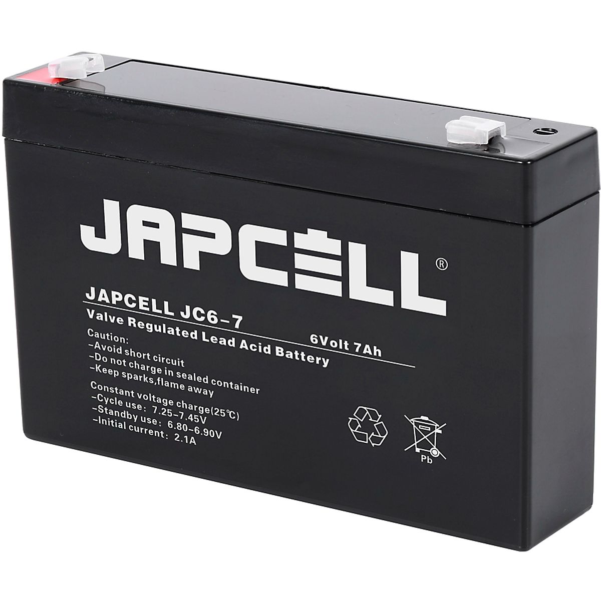 Japcell AGM-batteri 6V JC6-7, 7,0Ah 4,8 mm. terminaler blybatteri