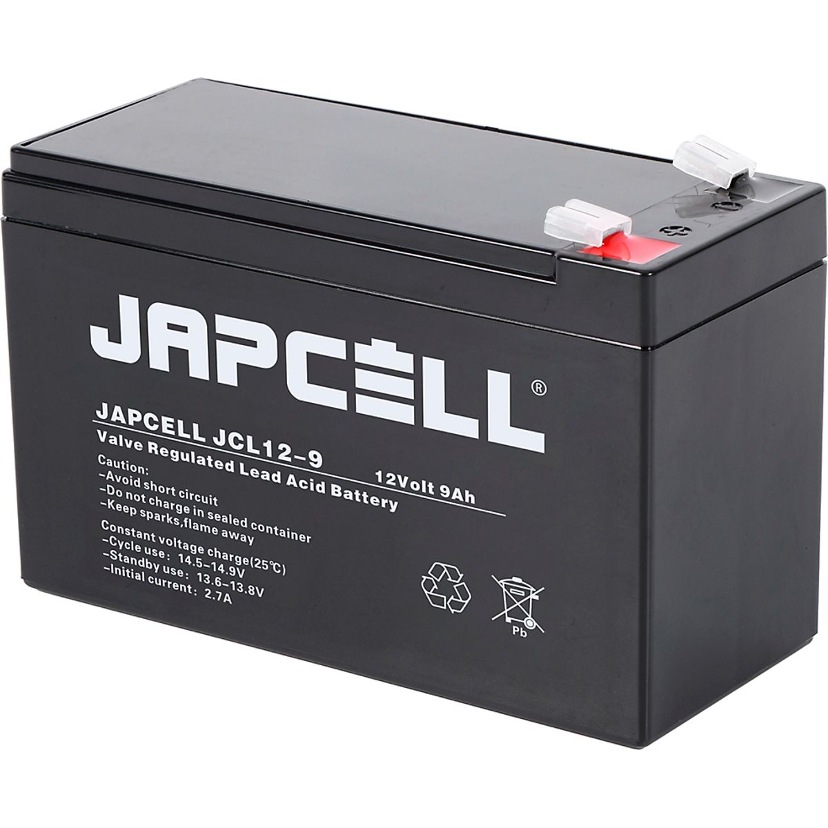 Japcell AGM-batteri 12V JCL12-9, 9,0Ah 4,8mm terminaler blybatteri