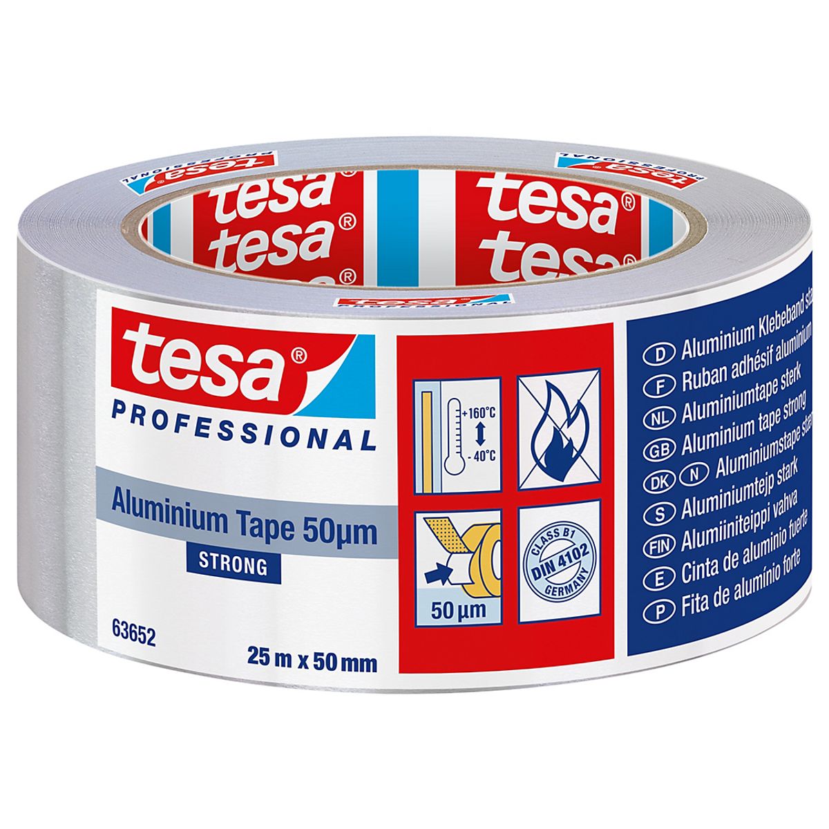 tesa alu tape strong 50my 25m x 50mm, mat sølv