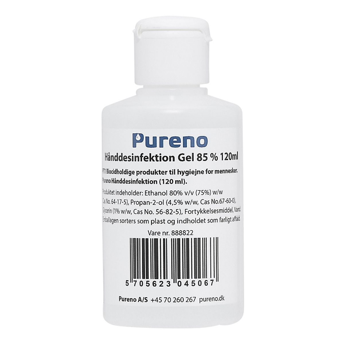 Pureno håndsprit 120ml Gel 85% alkohol med glycerin m/pumpe