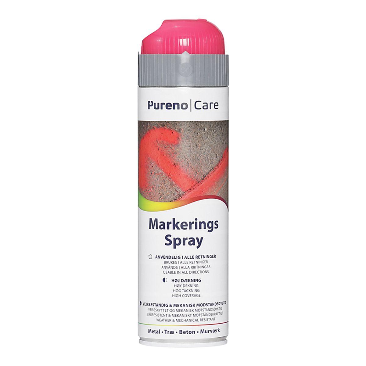 Pureno markeringsspray 500ml Pink beregnet til mærkning på veje, bygninger, tuneller m.m.