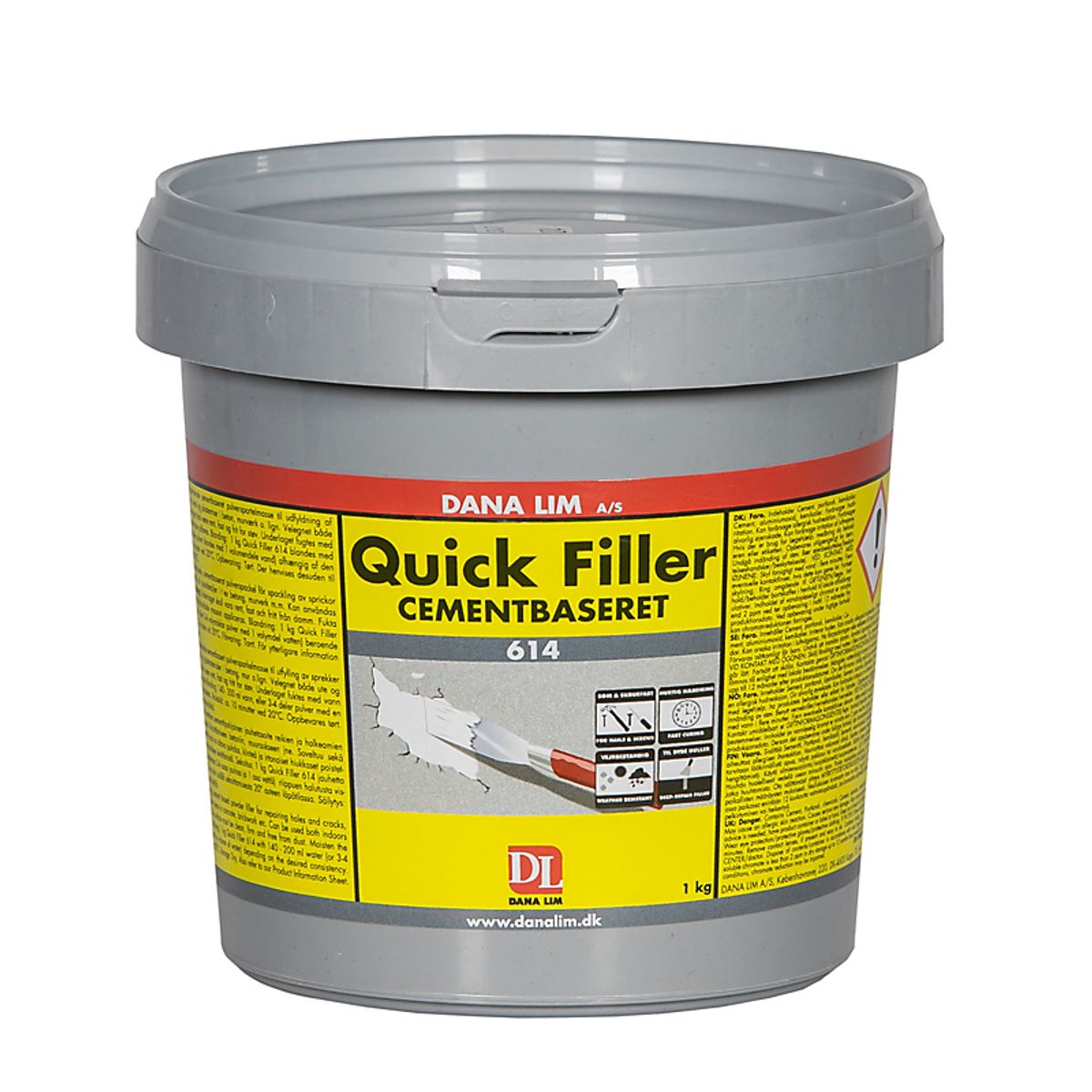 Dana Lim Quick filler 1kg 614, hurtighærdende cementbaseret pulver-spartelmasse