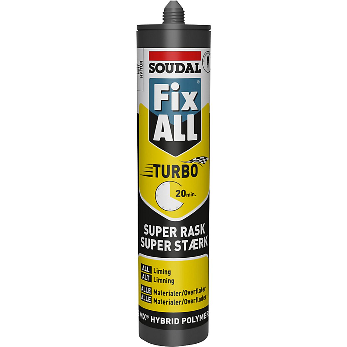 Soudal montagelim 290ml Fix all turbo. Sort. Høj slutstyrke 380 T/m² & hurtig hærdning