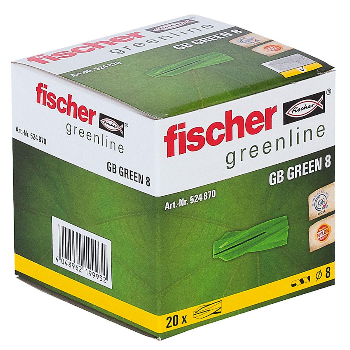 Fischer gasbetondybel GB 8 GB Green, til porebeton, mindst 50% bæredygtigt mat.-pk a 20stk