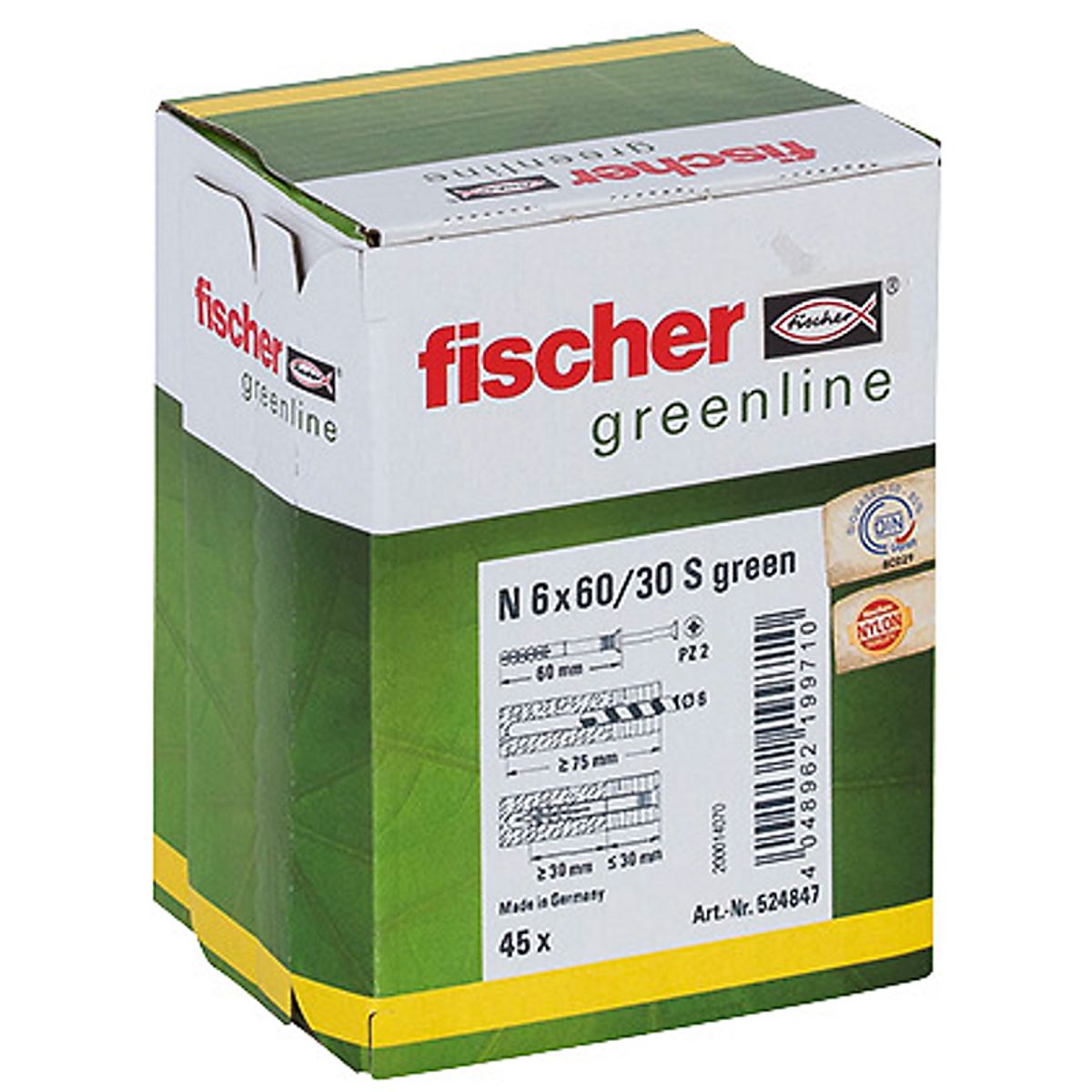 Fischer hammerfix sømdybel N 6x60 S, Green, mindst 50% bæredygtigt mat. - pk a 45stk