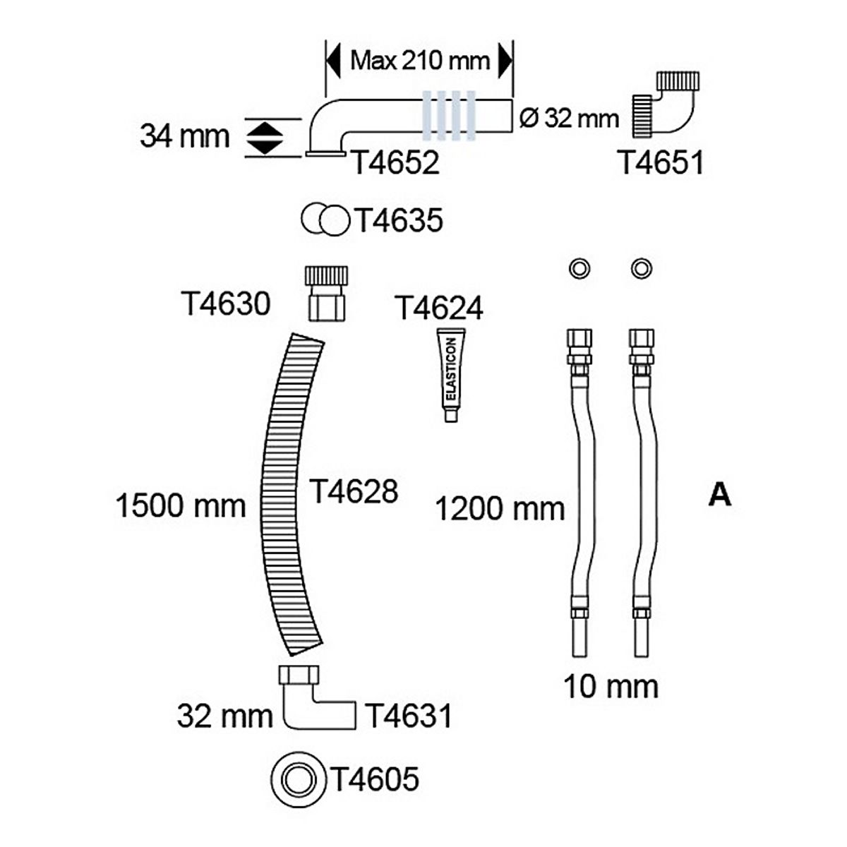 Pressalit flex til- og afløbssystem, 1200 mm