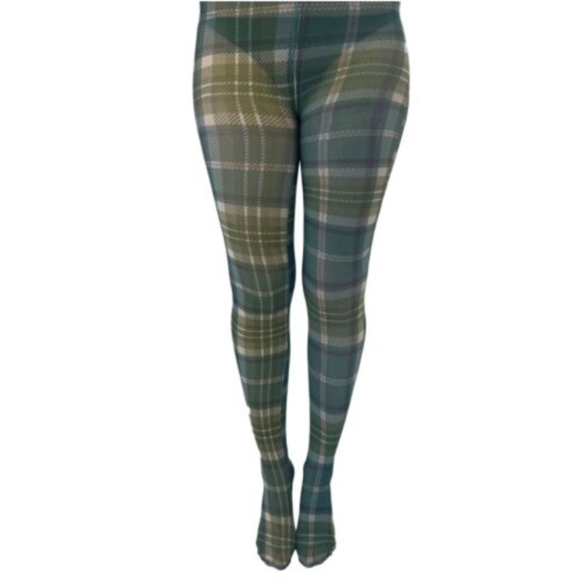 Green Tartan Curvy Super Stretch Strømpebukser