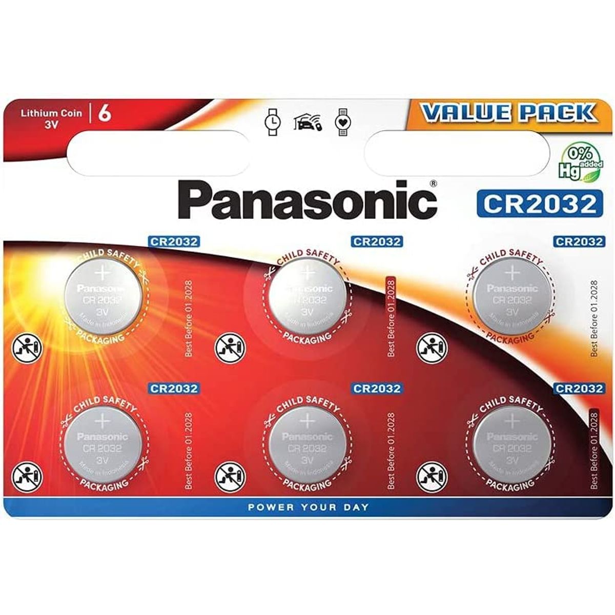 CR2032 Panasonic 3V, 6 stk.