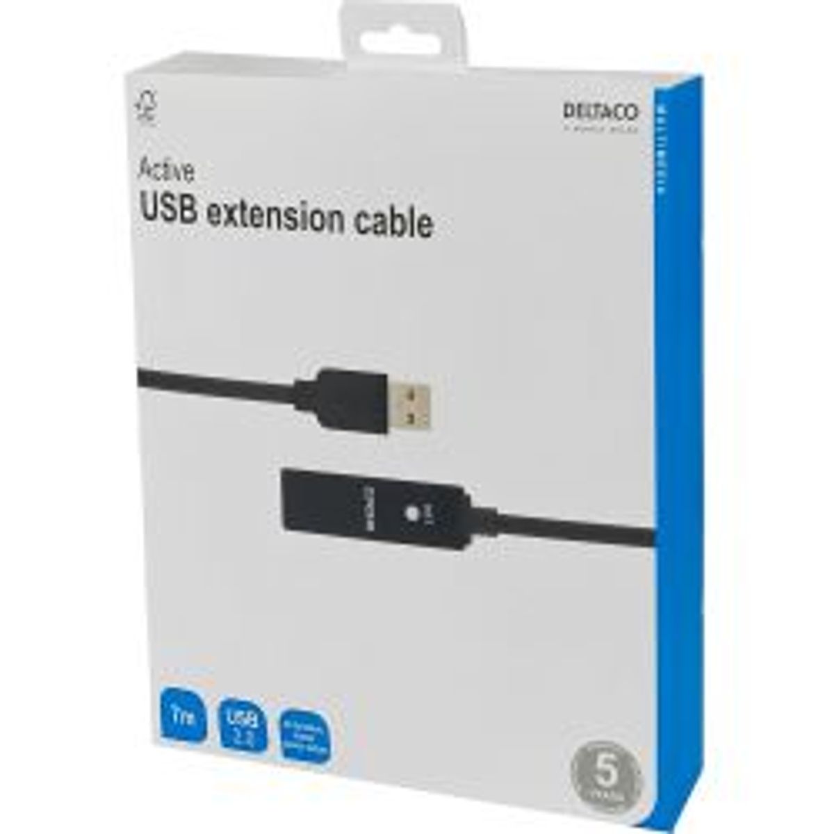 Deltaco Prime Usb Extension Cable, Active, Usb 2.0, 7m, Black - Ledning