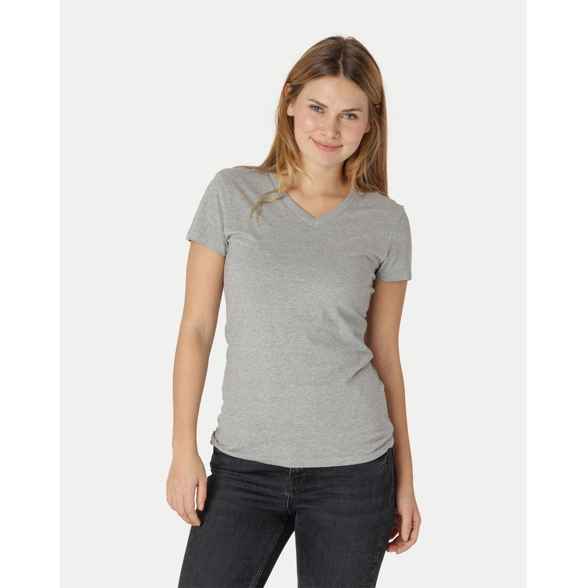 Neutral Dame Fitted V-neck T-Shirt Grå Melange