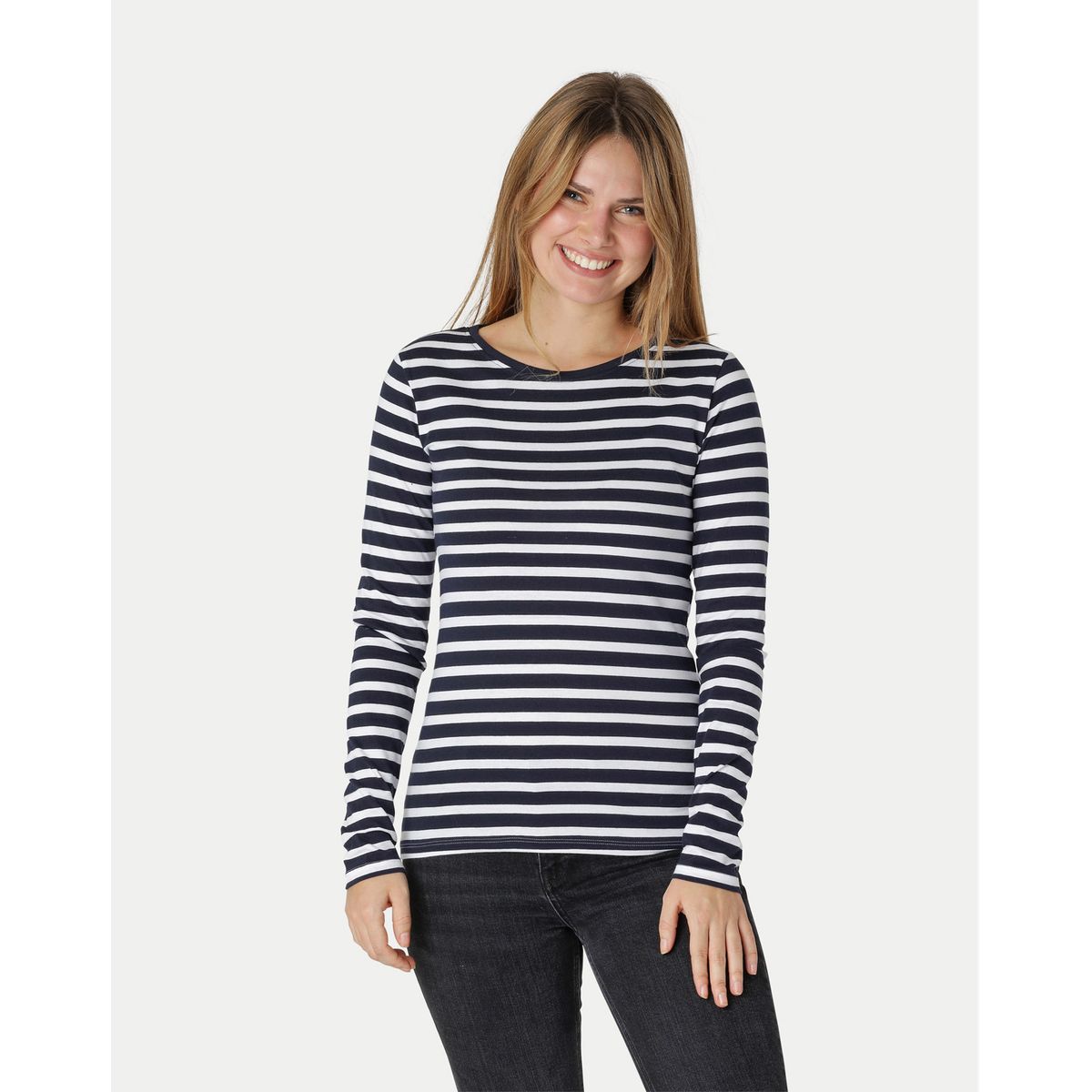 Neutral Dame Langærmet T-Shirt Hvid/Navy Stripe