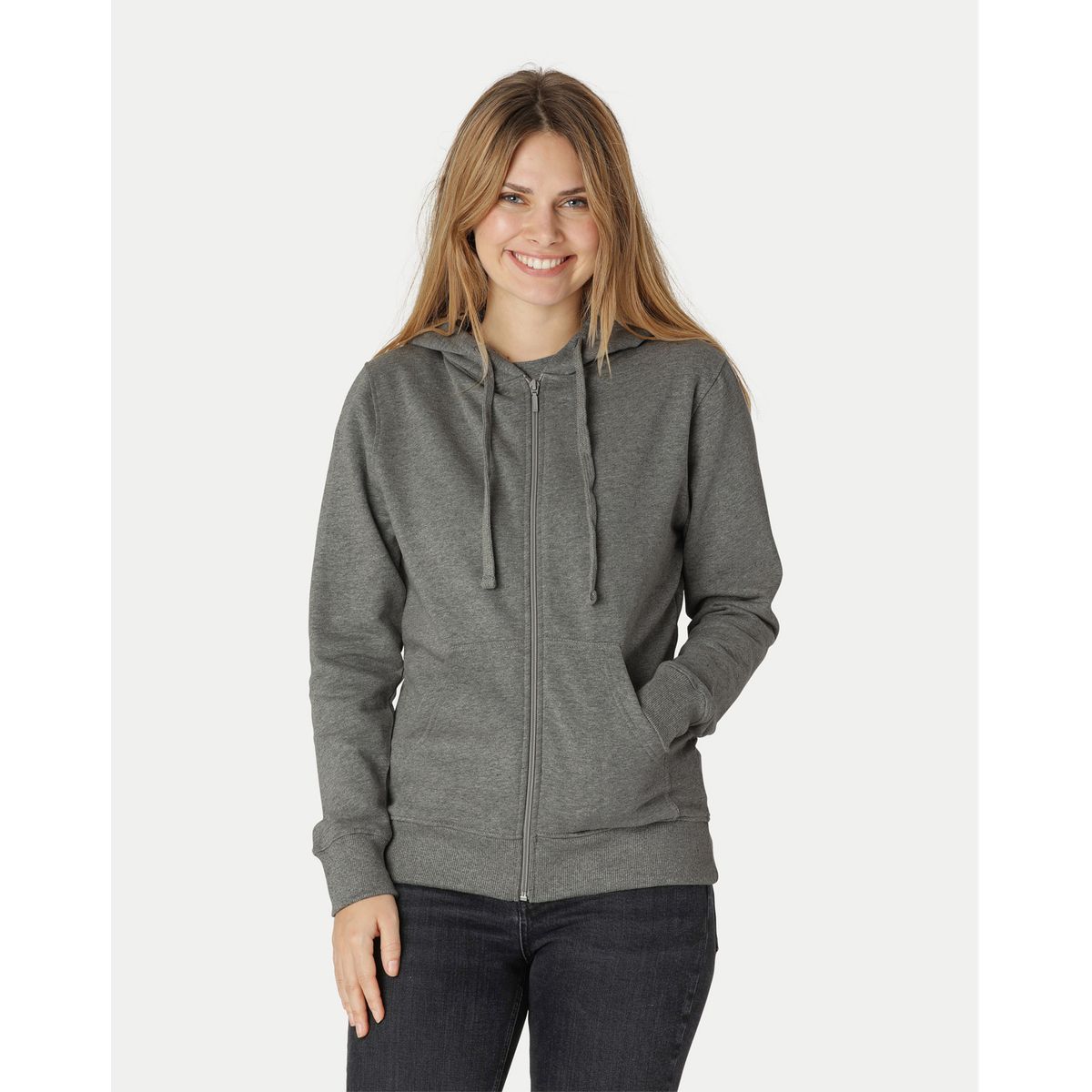 Neutral Dame Hoodie m. lynlås Mørk Grå Melange