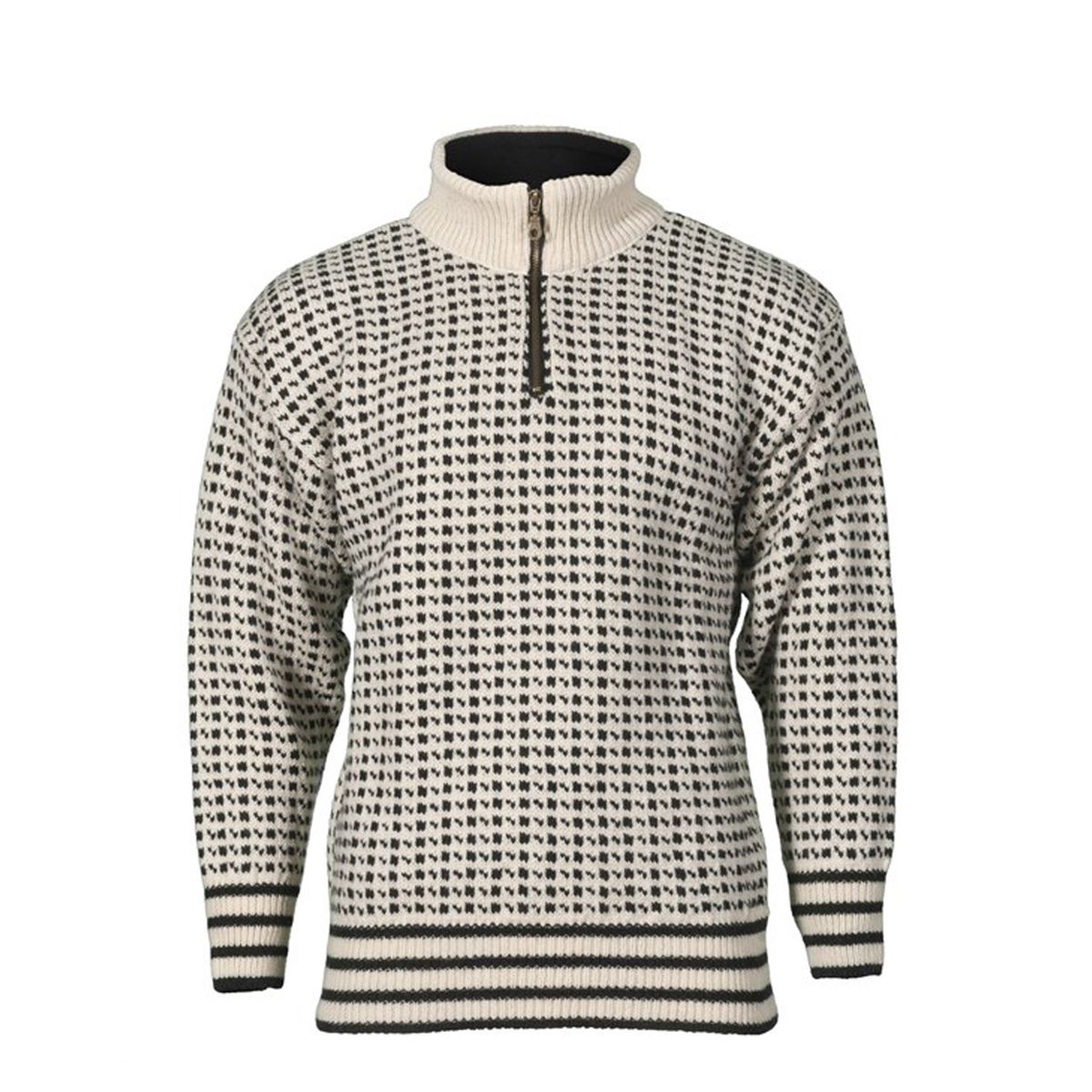 Bråtens Islender Sweater m.Lynlås - 100% Hvid / Sort