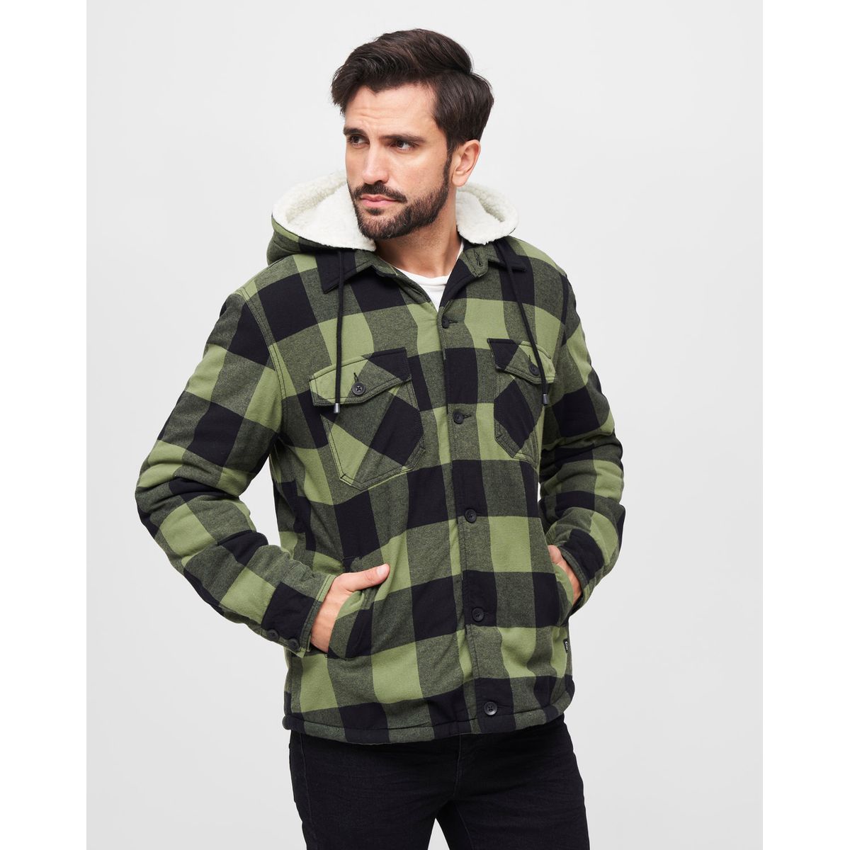 Brandit Hooded Lumberjacket Black / Olive