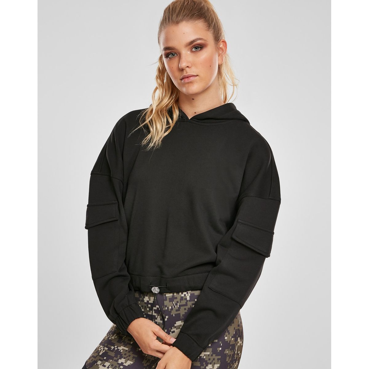 Urban Classics Dame Kort Worker Hoodie Sort