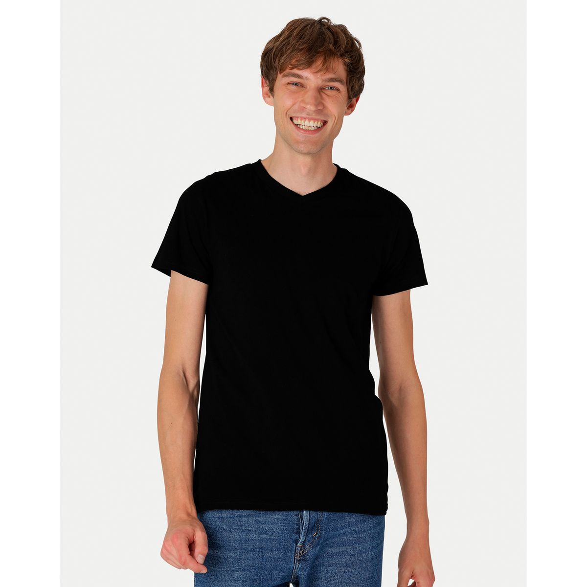 Neutral Fitted V-neck T-Shirt Sort