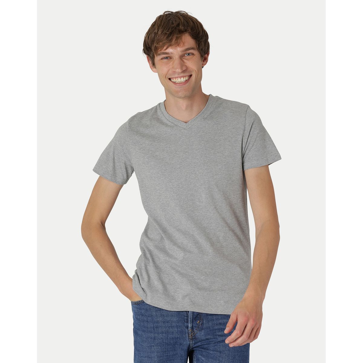 Neutral Fitted V-neck T-Shirt Grå Melange