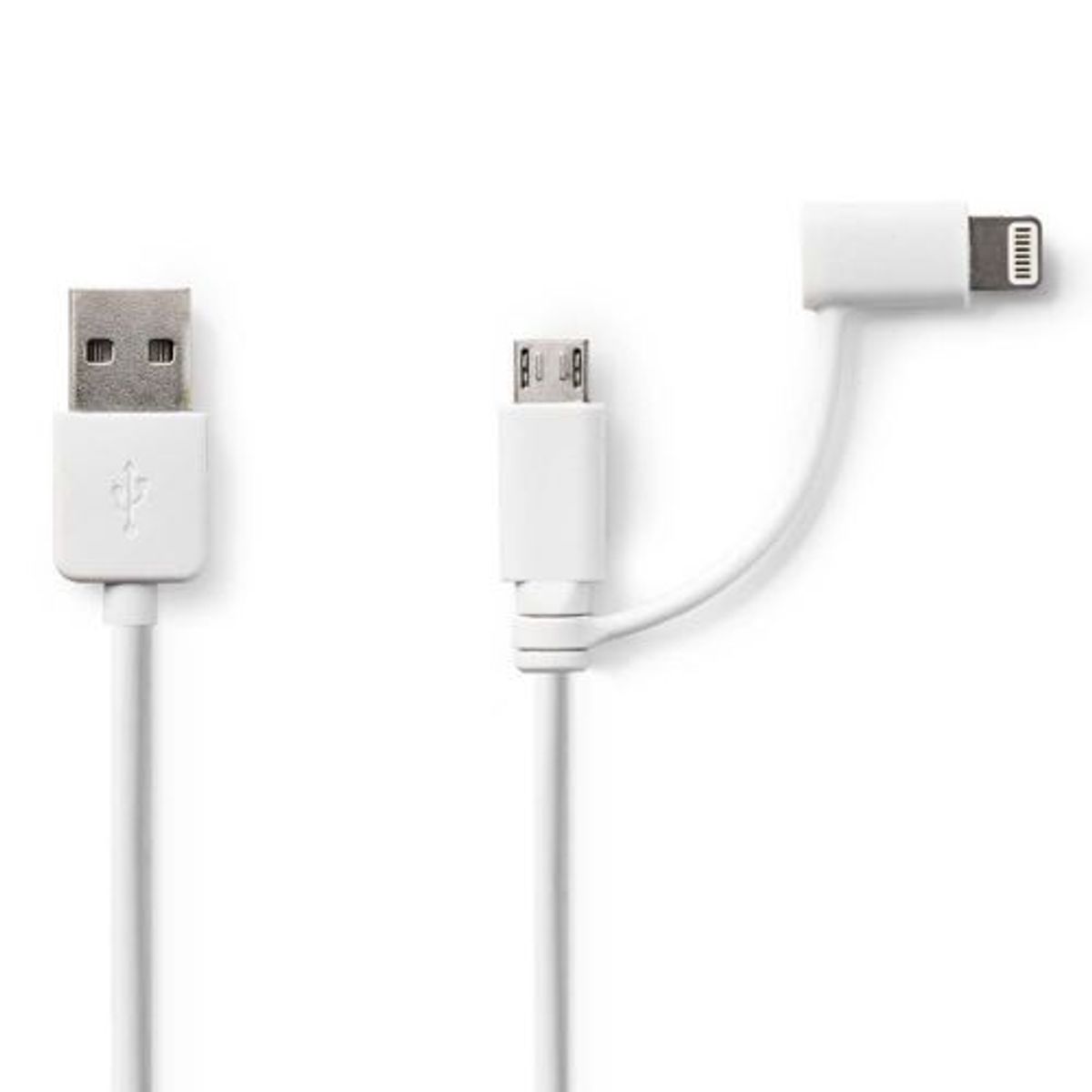 Nedis - USB 2.0 High Speed 2 i 1 kabel (USB-A / Apple Lightning 8-pin / USB Mirco-B) (Han-Han) (Hvid) - 1,0 m